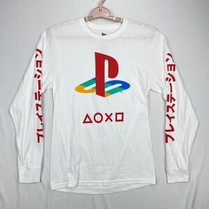 Playstation Shirt Men's Small White Long Sleeve Graphic Tee T-Shirt Gaming